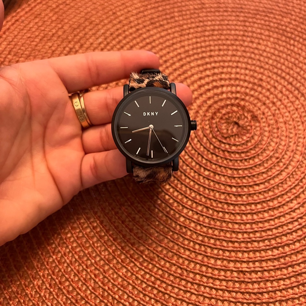 DKNY Black Dial with Animal Print Strap Watch